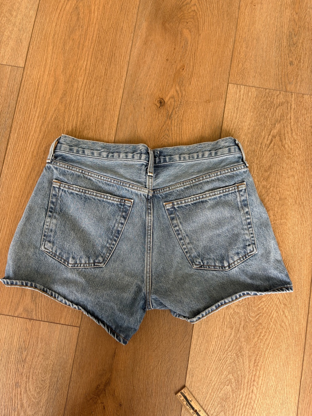 Agolde Light Blue Denim High-Rise Rolled Hem Shorts - Picture 3 of 5